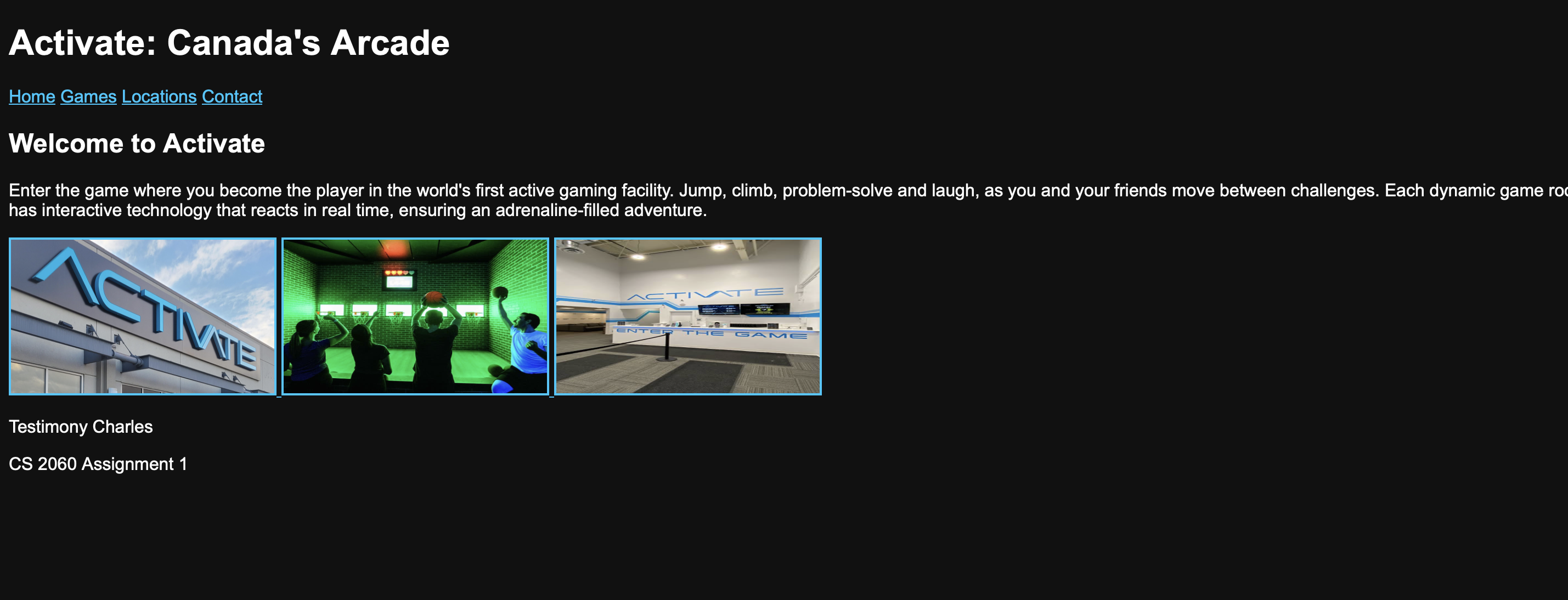 Activate arcade site home page